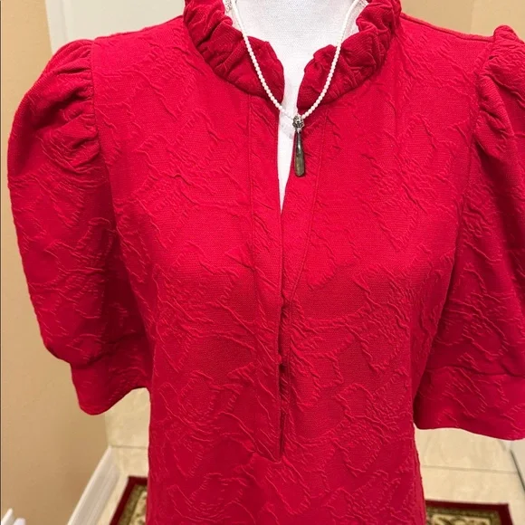 Lilly Pulitzer Red Midi Dress with Puff Sleeves - Picture 4 of 9